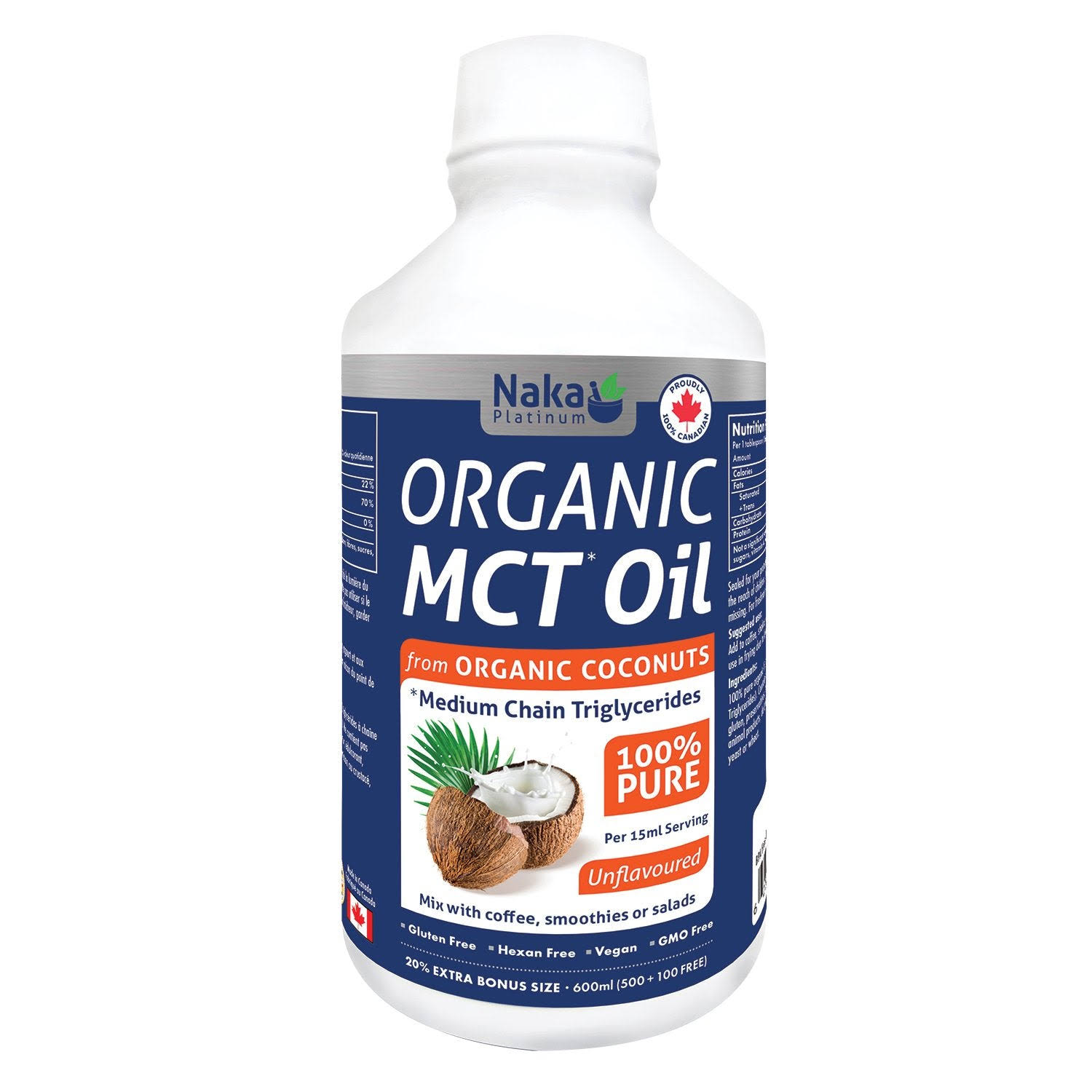 Naka - Plat Organic MCT Oil 600ml, Size: Medium