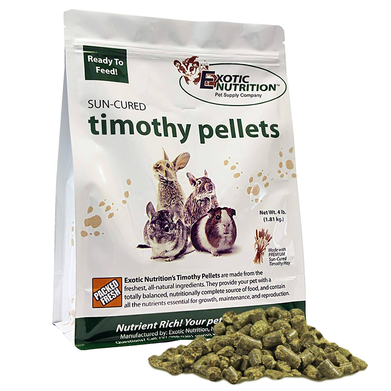 Exotic Nutrition Timothy Pellets Small-Pet Food, 4-lb Bag