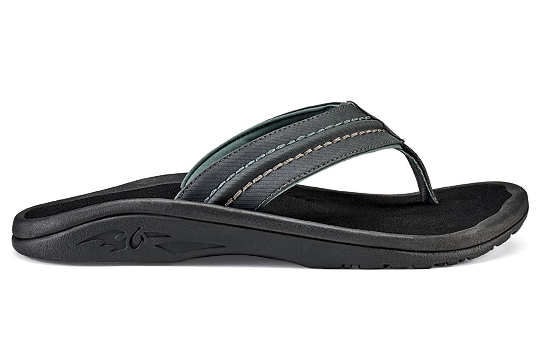 OluKai Men's Hokua Flip Flops Sandals - Black Dark Shadow, 13 US