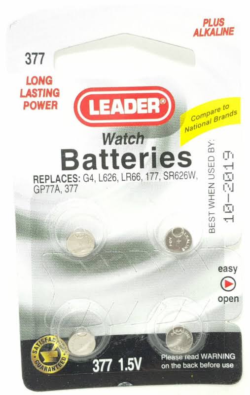 Leader 377 Watch Batteries, 4 Count