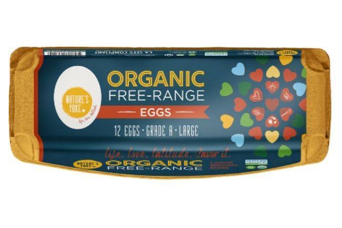 Nature's Yoke Organic Eggs, Brown, Large, Free-Range - 12 eggs, 24 oz