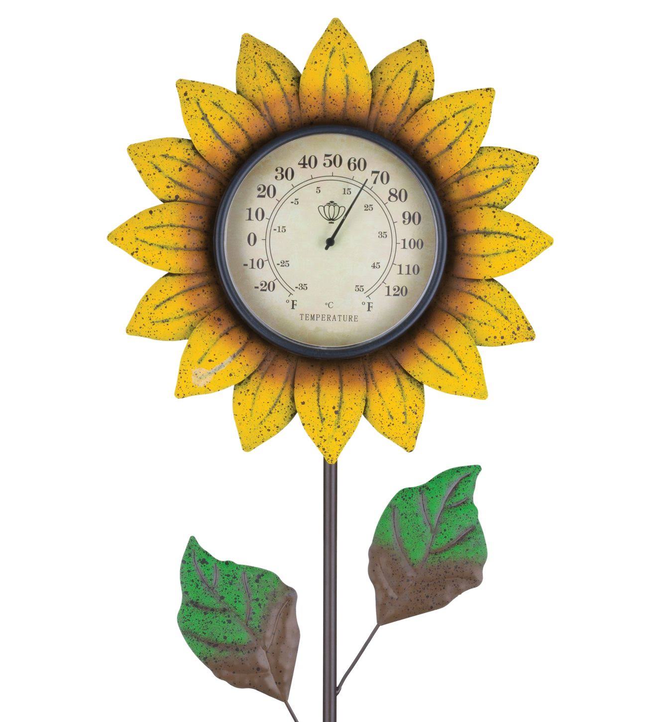 Regal Art & Gift 12327 Flower Thermometer Yellow Garden Stake