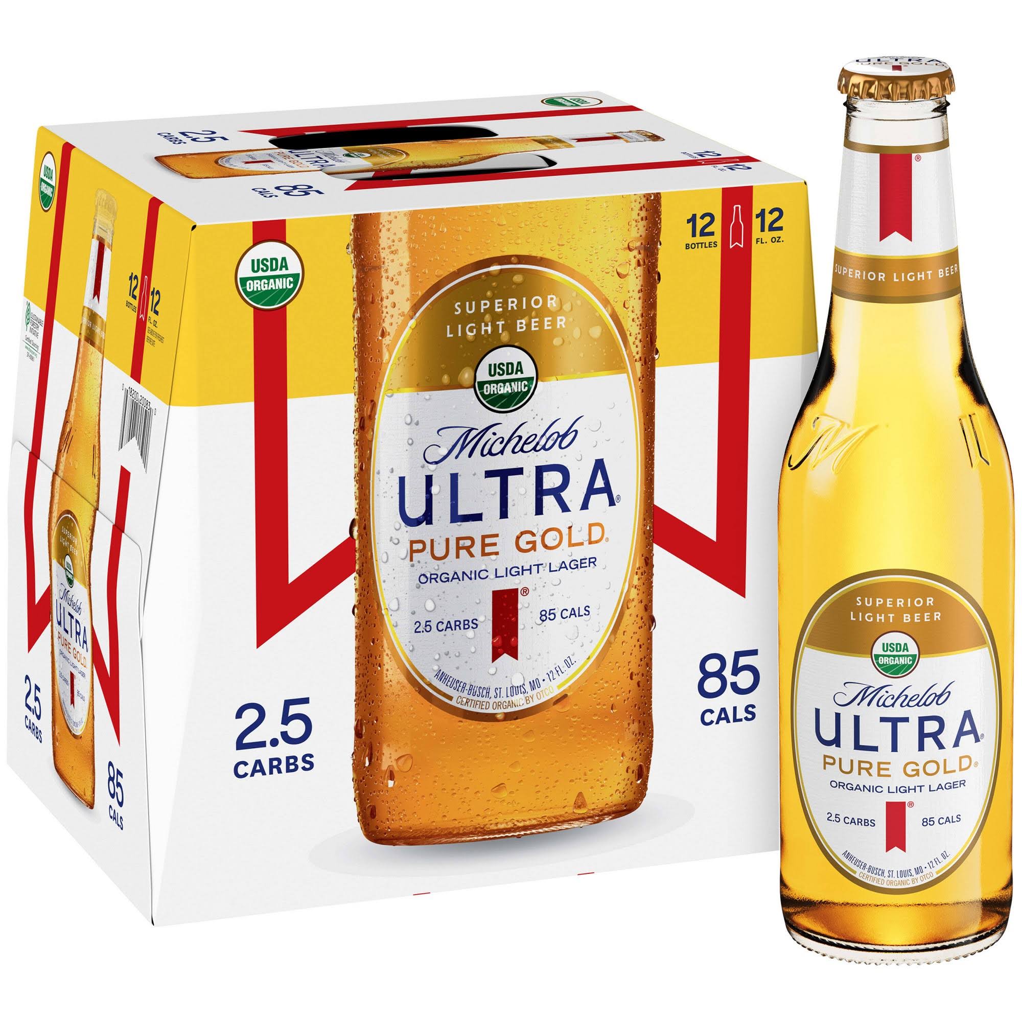 Michelob Ultra Pure Gold Beer, Organic, Light Lager - 12 pack, 12 fl oz bottles