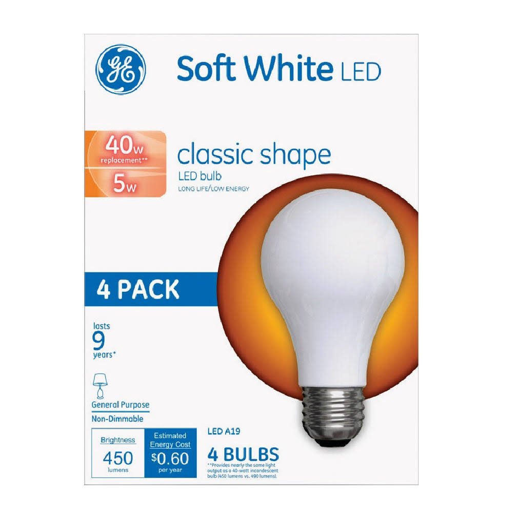 GE Light Bulbs, LED, Soft White, 5 Watts - 4 bulbs