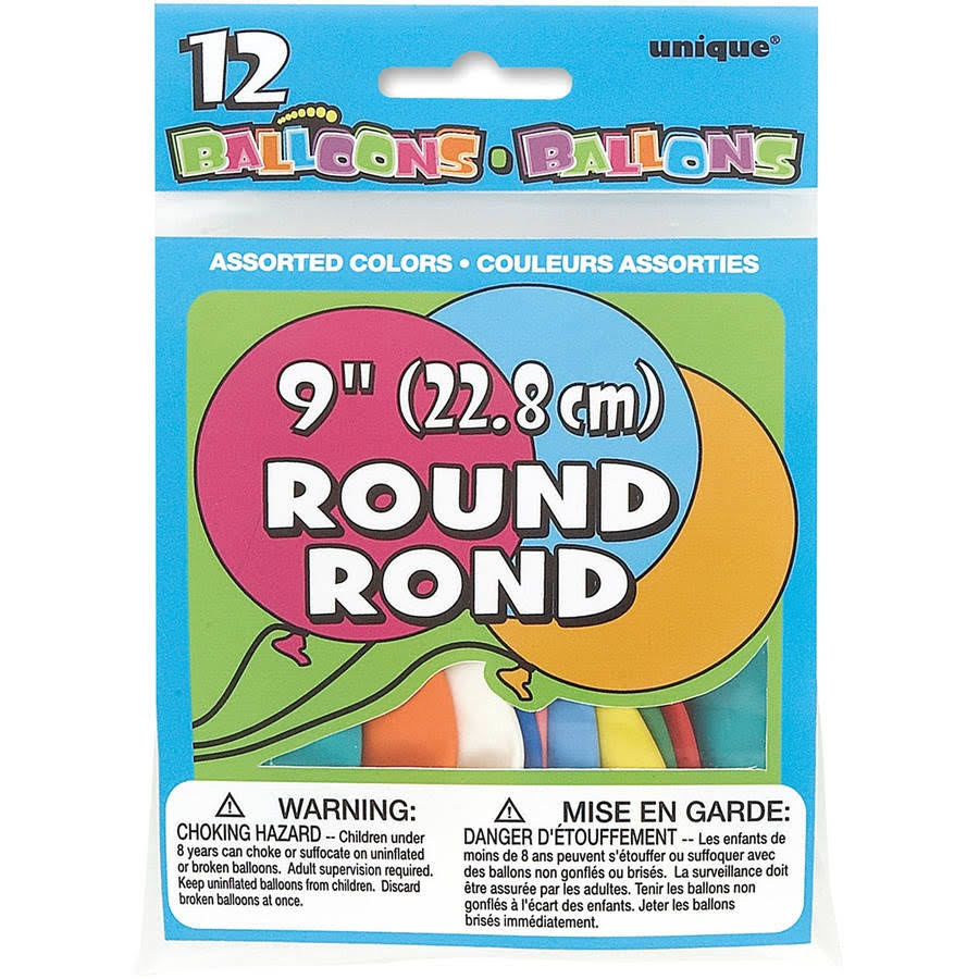 Unique Round Latex Balloons - Assorted, 12ct