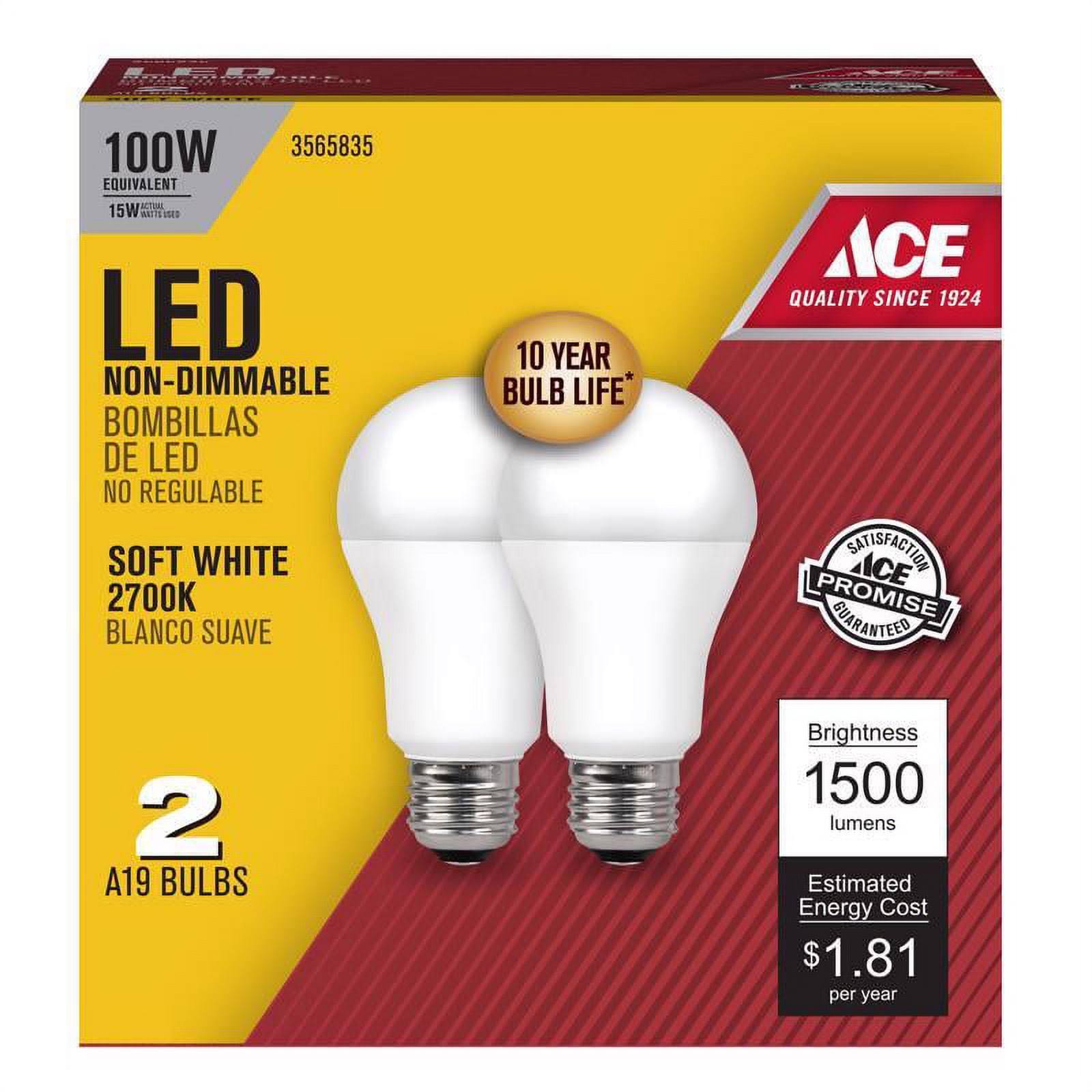 Ace A19 LED Bulb - Soft White, 100W