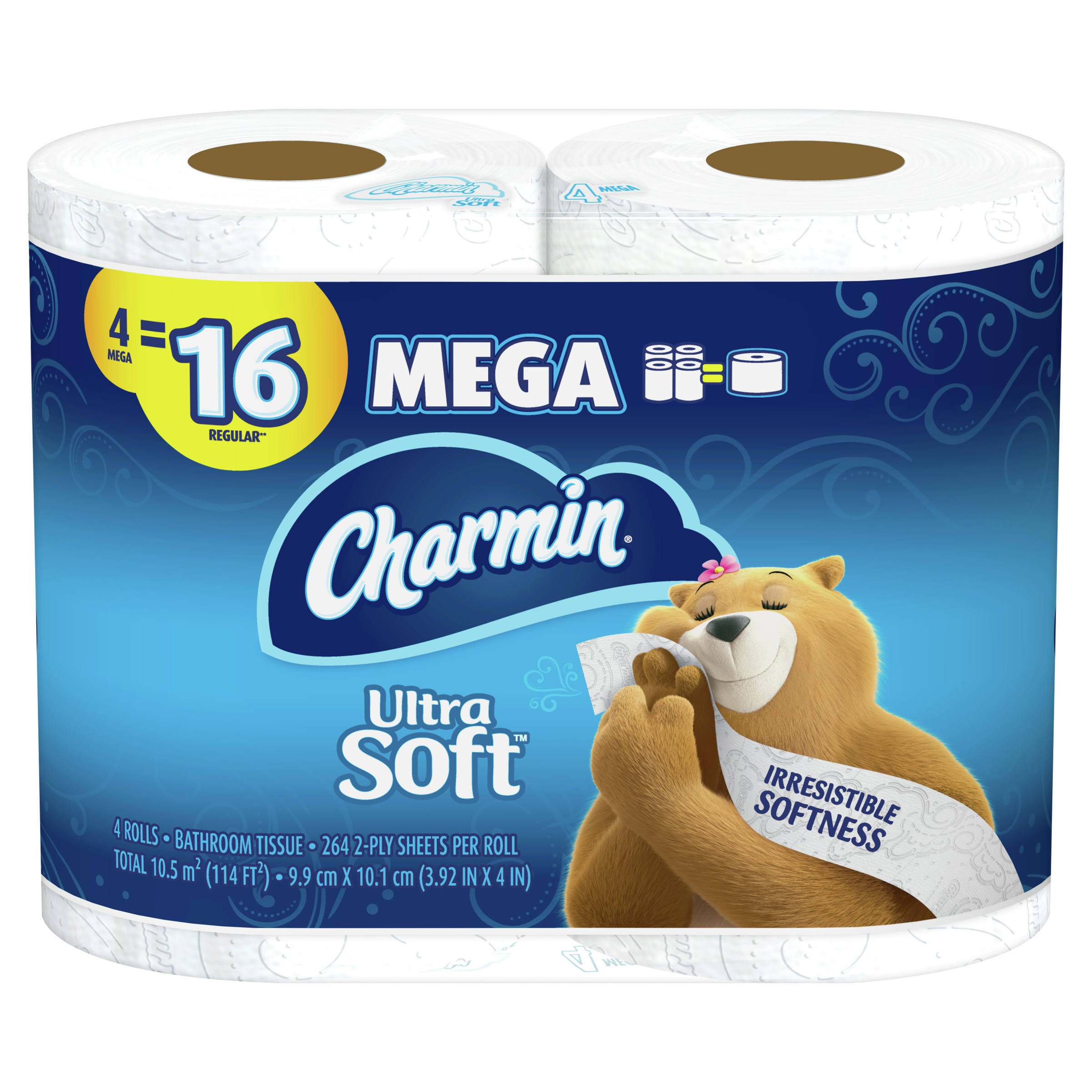 Charmin Ultra Soft Bathroom Tissue, Septic Safe, 2-Ply, White, 4 x 3.92, 264 Sheets/Roll, 4 Rolls/Pack