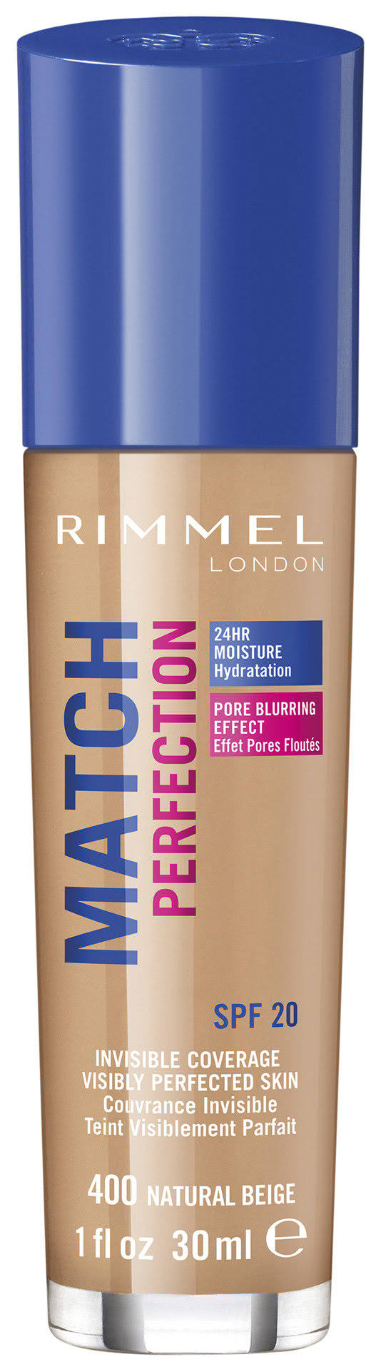 Rimmel London Match Perfection Liquid Foundation - SPF 20, 400 Natural Beige, 30ml