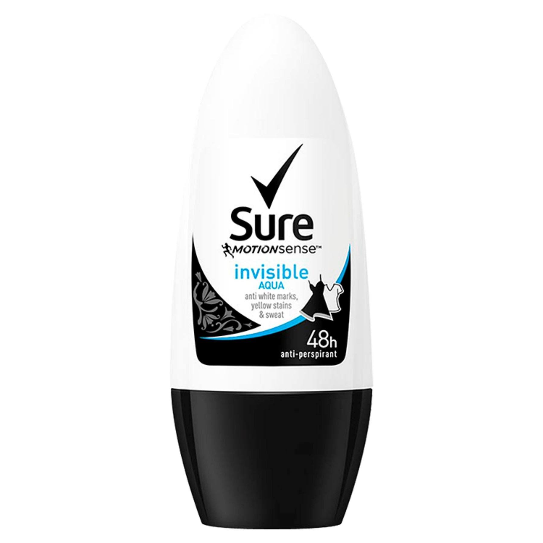 Sure Womens Anti Perspirant Deodorant Roll On - Invisible Aqua, 50ml