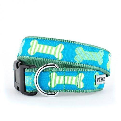 The Worthy Dog Preppy Bones Designer Adjustable and Comfortable Nylon Webbing, Side Release Buckle Collar for Dogs - Fits Small, Medium and Large Dogs