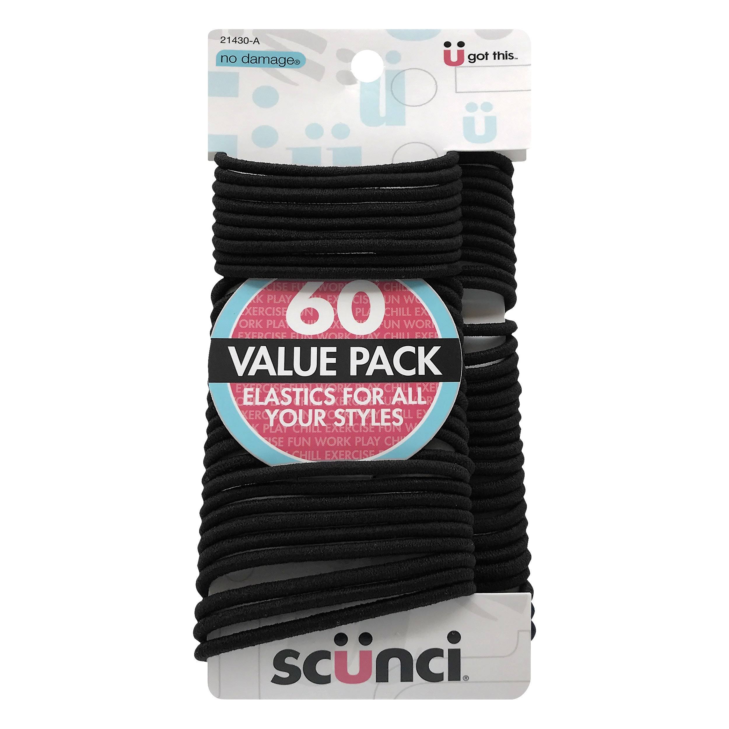 Scunci No Damage Hair Accessories Elastics and Ties - Black and Brown, 60ct, Pack of 3