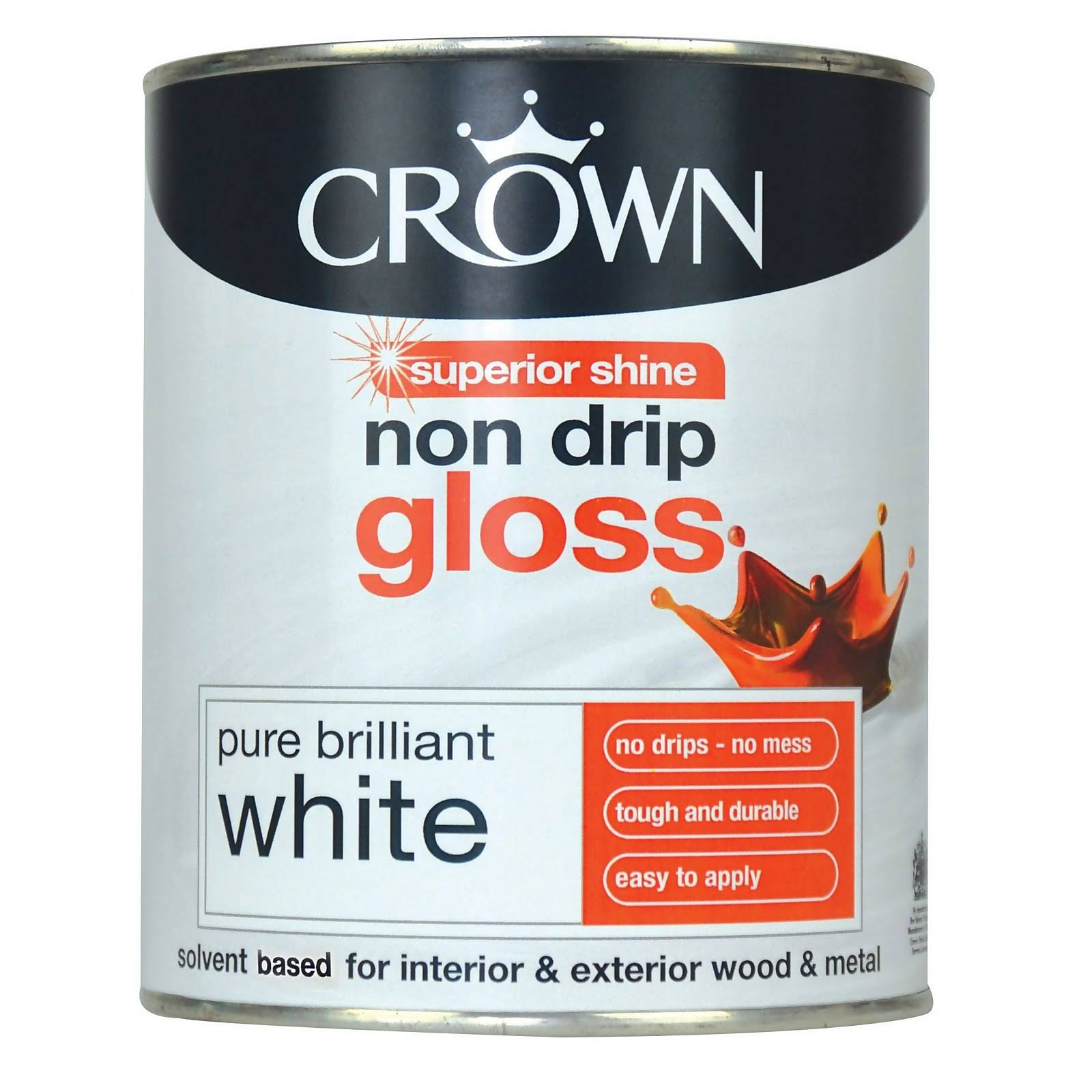 Crown Non Drip Gloss Paint - 750ml, Pure Brilliant White