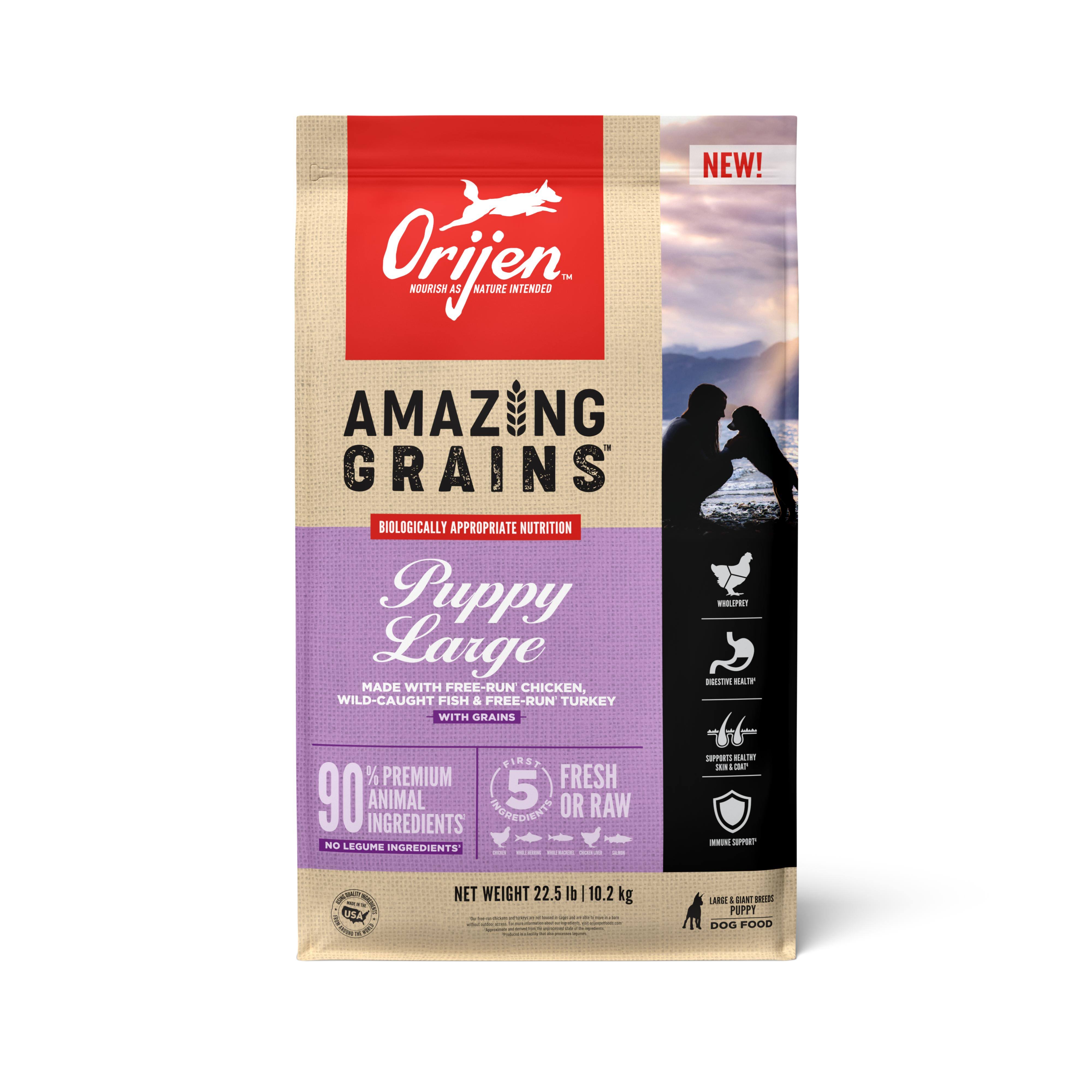Orijen Dry Dog Food, High Protein, Amazing Grains Puppy Large Breed 22.5lb