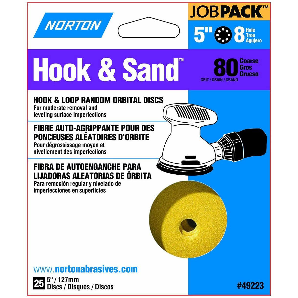 Norton 5-Inch 8 Hole P80 Hook and Loop Discs - 25-Pack