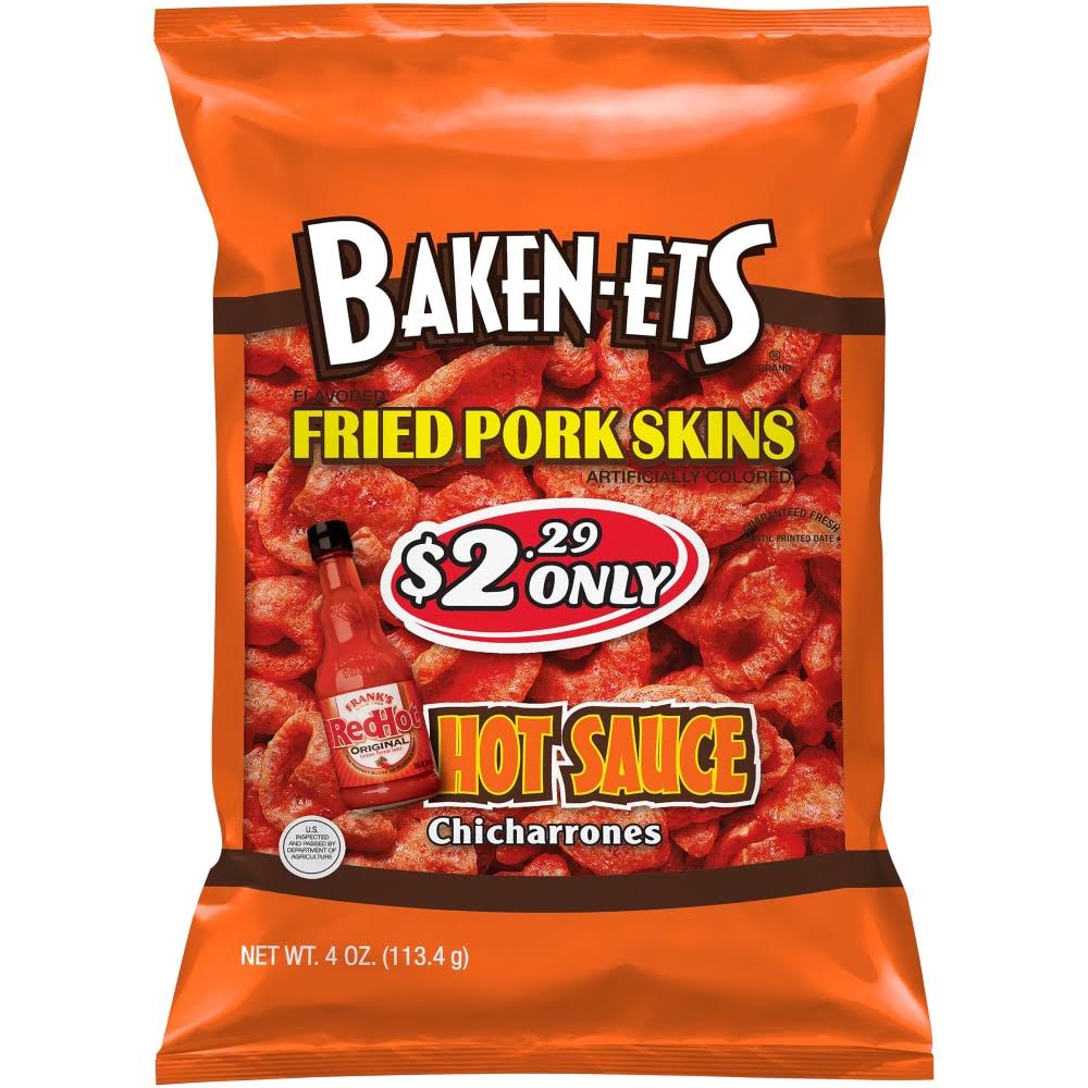 Baken-Ets Fried Pork Skins, Hot Sauce Flavored - 4 oz