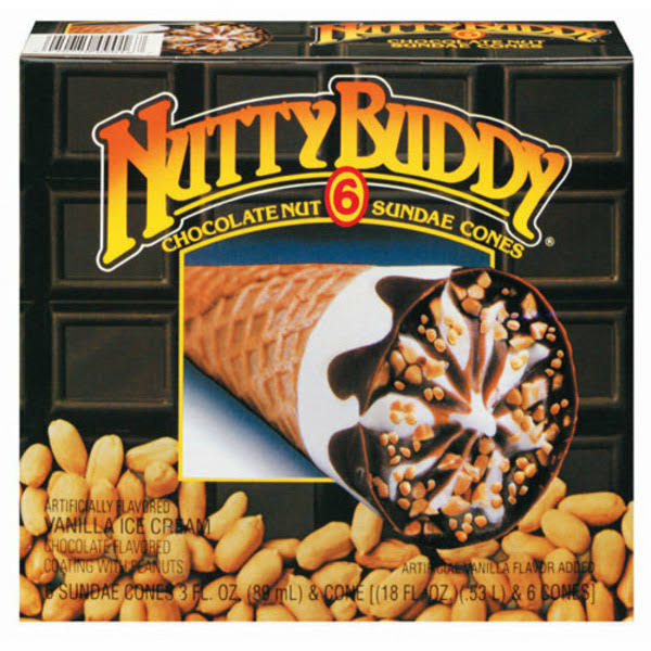 Nutty Buddy Sundae Cones, Chocolate Nut - 6 pack, 4 fl oz cones