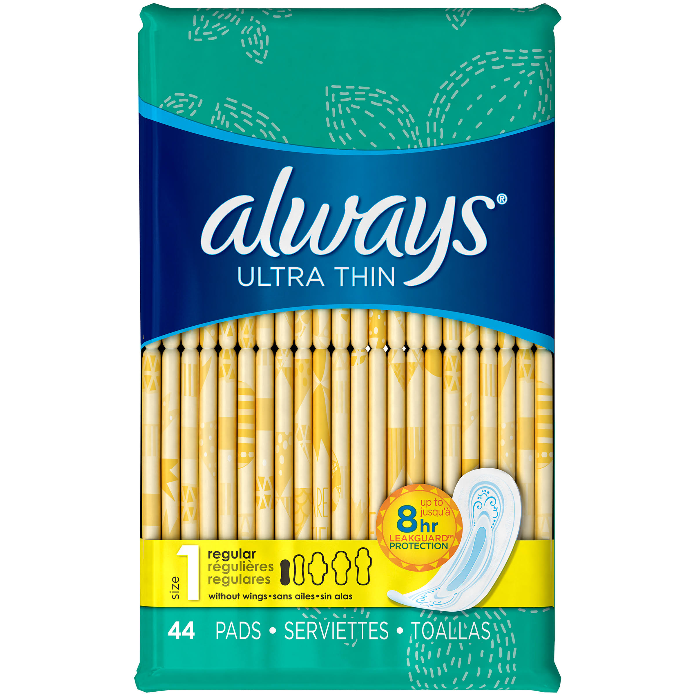 Always Ultra Thin Regular Without Wings Thin Pads - 44 Pack