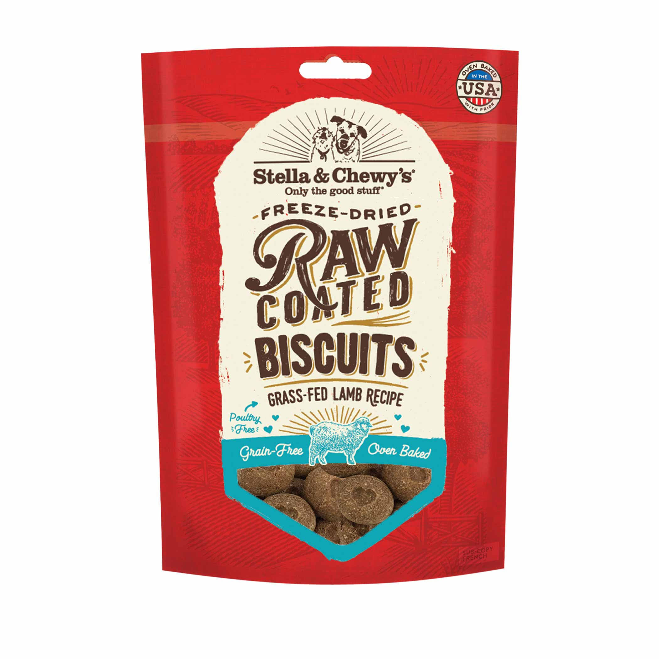 Stella & Chewys Freeze-Dried Raw Coated Dog Biscuits Grass-Fed Lamb Recipe Protein Rich, Grain Free Dog & Puppy Treat Great Snack for Training & RE