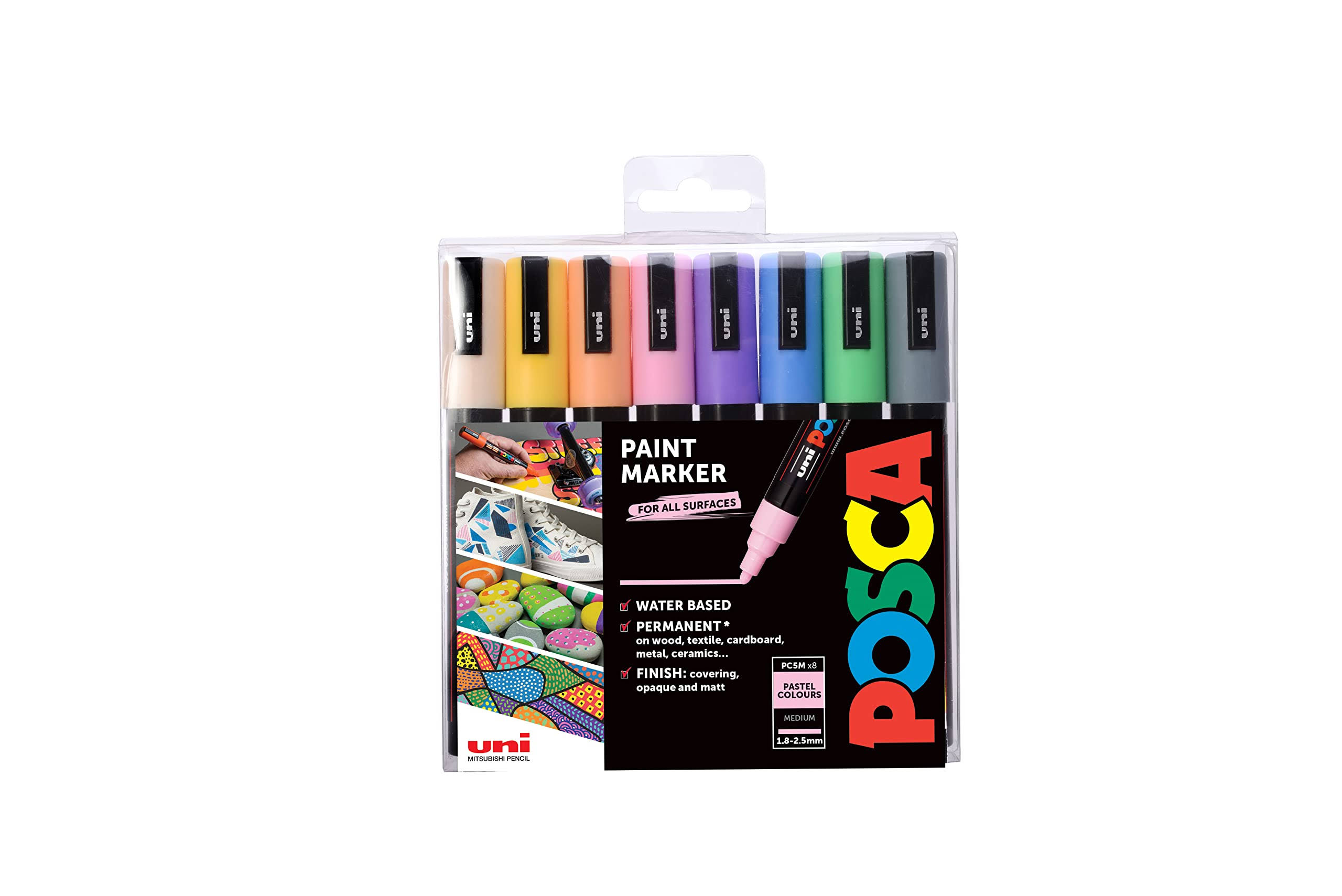 Posca Paint Marker Pen Set Pastel Medium Tip | Pack of 8