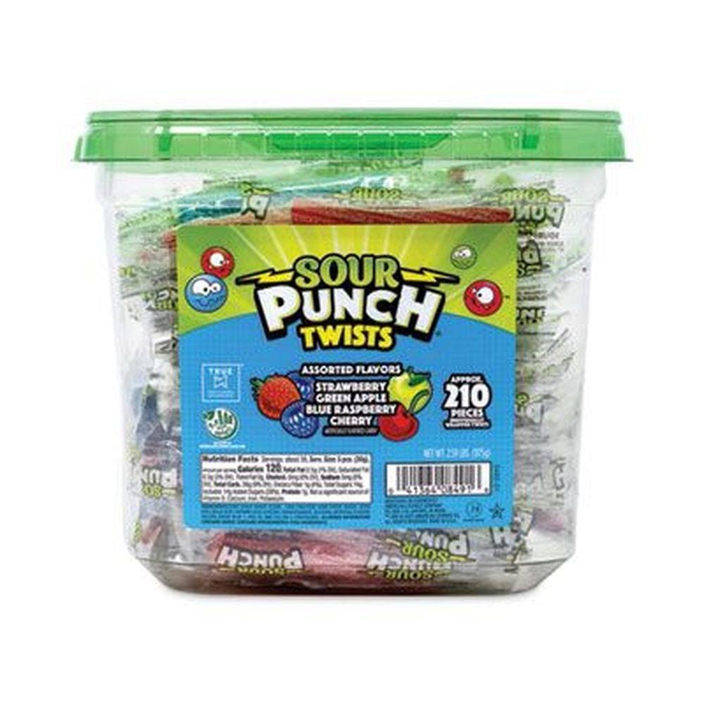 Sour Punch Twists, 3" Individually Wrapped Chewy Candy, 4 Fruity Flavors, 2.59 LB Jar, 210 Count