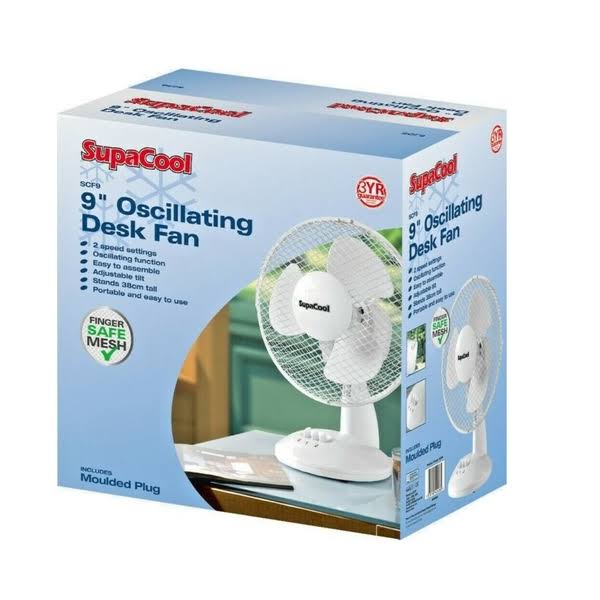 Supacool Oscillating Desk Fan 9 inch UK Plug