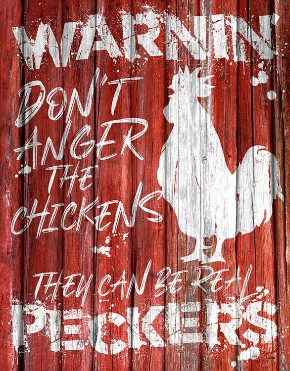 Chicken Warnin Metal Wall Sign - 12.5" x 16"