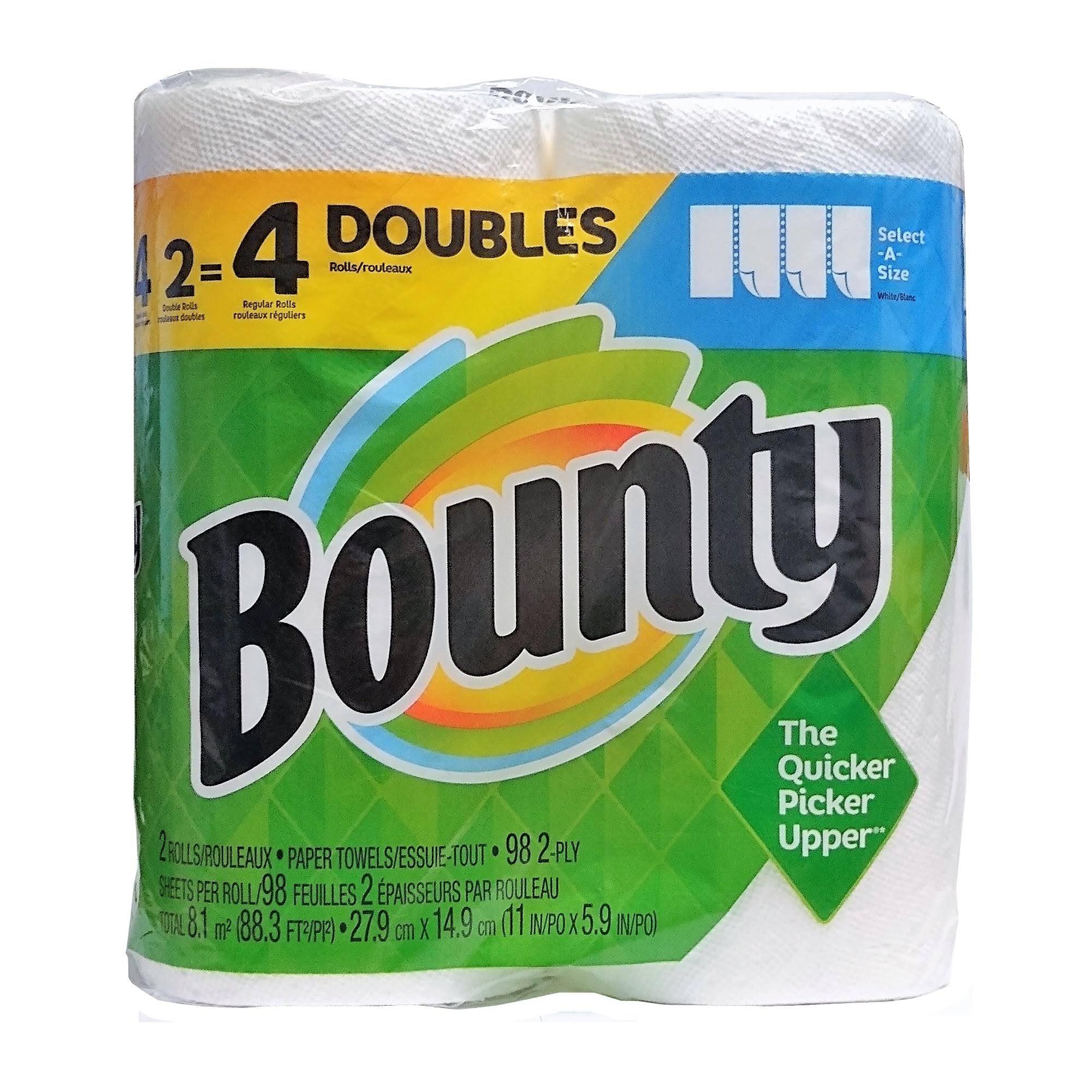 Bounty Paper Towels, White, Select-A-Size, Double Rolls, 2-Ply - 2 rolls