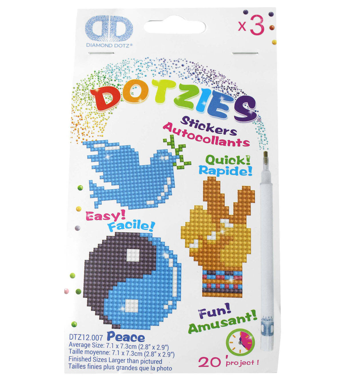 Diamond Dot Kitz Dotzies Sticker Peace 3PC