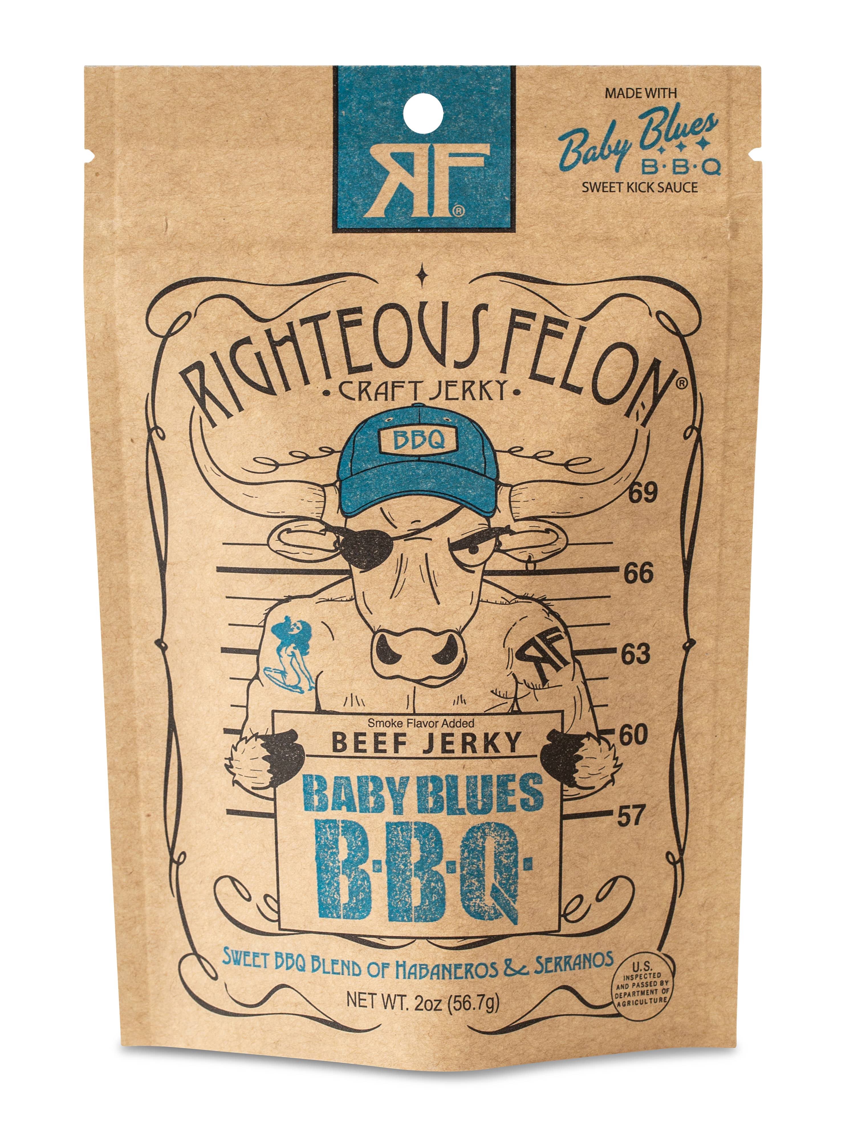Righteous Felon Jerky, Crafted, Beef, Smoke Flavor Added - 2 oz