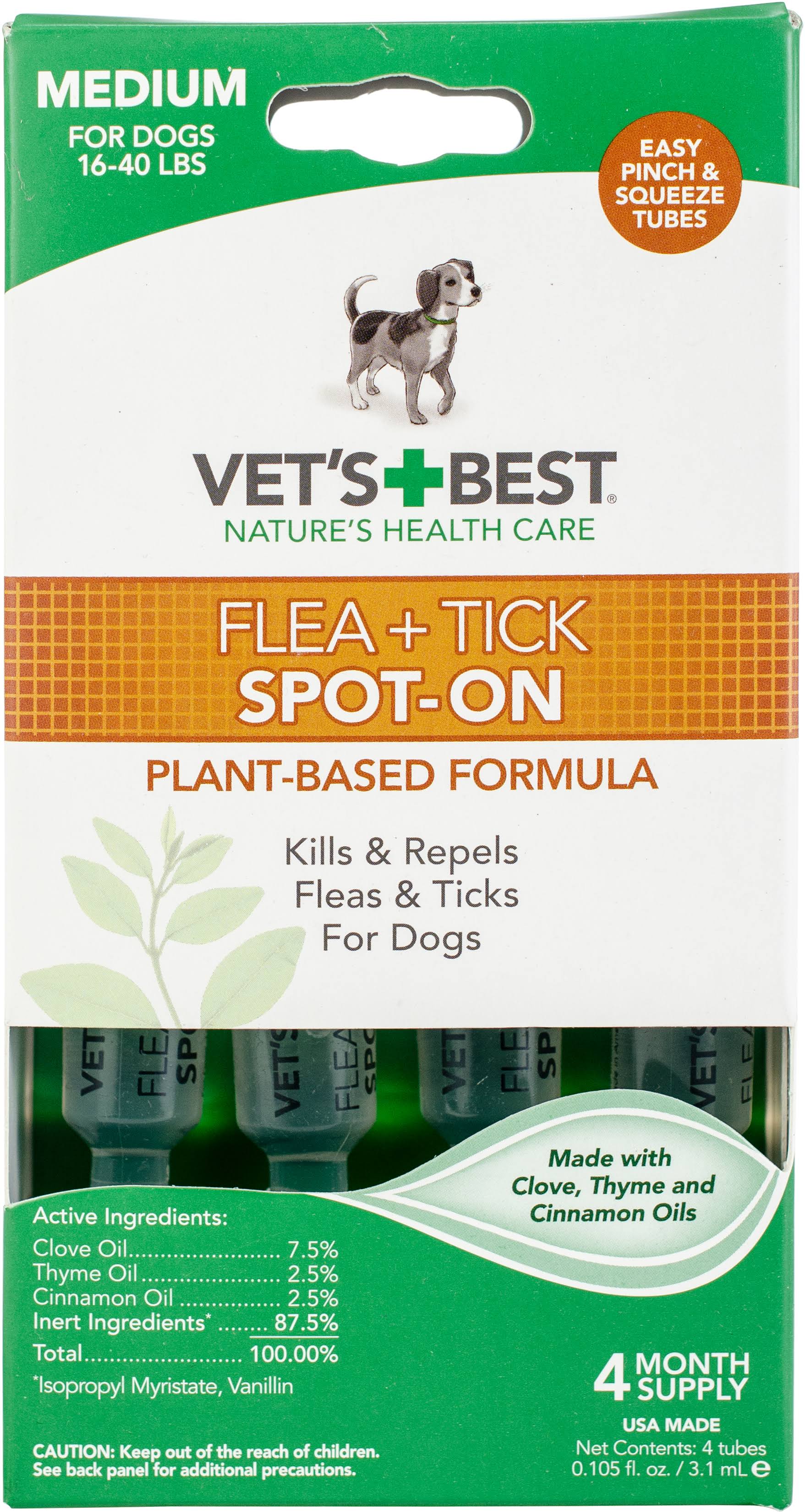 Vet's Best Flea and Tick Spot On for Medium Dogs 16 40 LBS 4 Month Supply