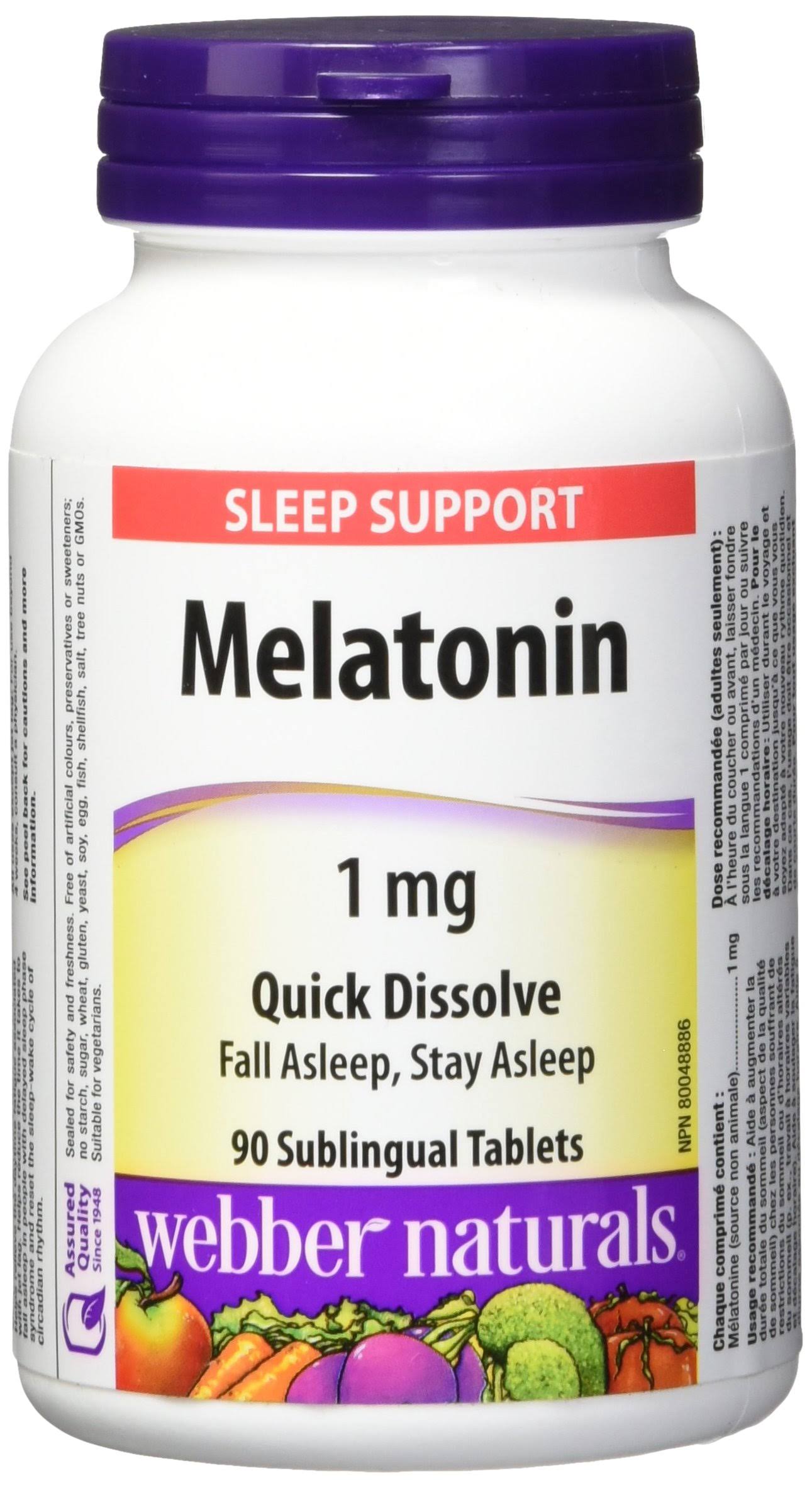 Webber Naturals Melatonin Quick Dissolve Sleep Support Tablets - 90ct, 1mg