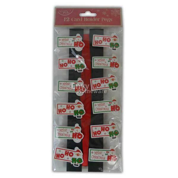 12 Card Holder Pegs Santa and Snowman Design - Christmas Novelty Xmas Ribbon