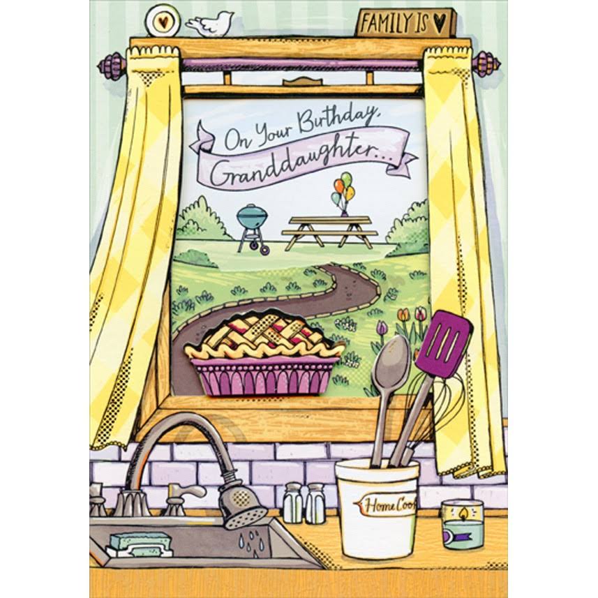 Pie on Windowsill with Die Cut Window Birthday Card for Granddaughter