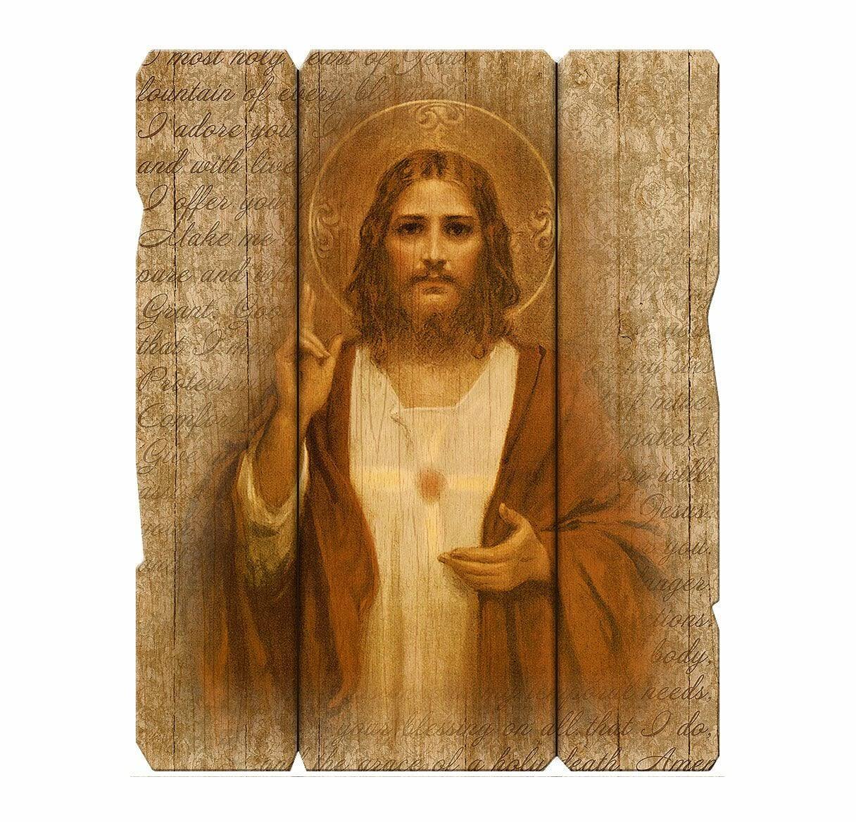 Sacred Heart of Jesus 7 1/2 x 9 Wood Wall Plaque