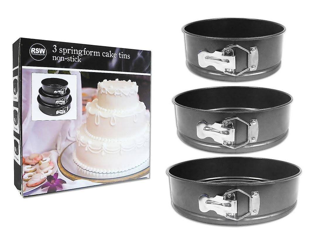 3 Non-stick Springform Round Cake Tins for Baking 18cm, 22cm & 26cm