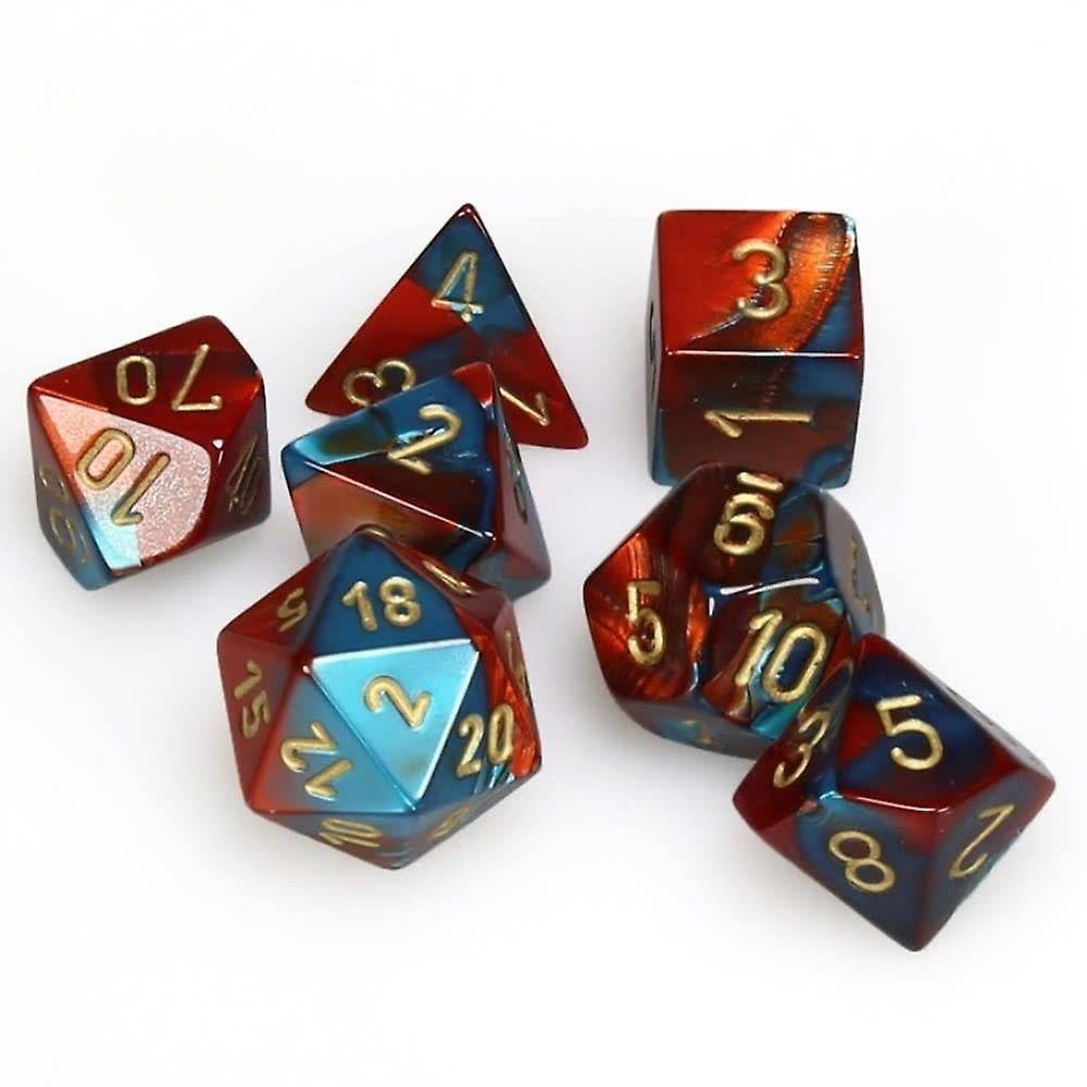 Chessex Gemini Poly 7 Dice Set: Red-Teal/Gold