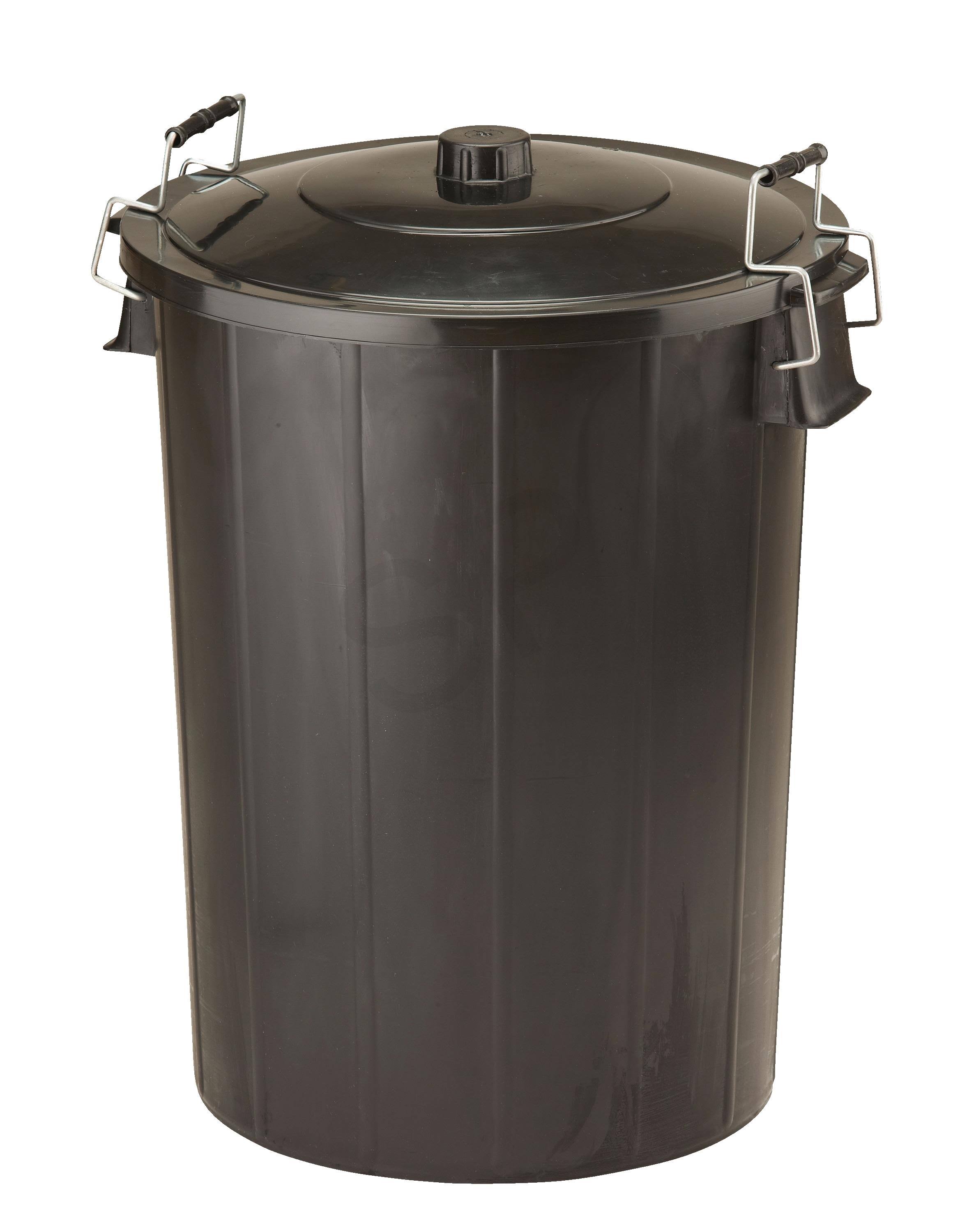 Refuse Bin With Lid and Metal Clip Handles - Black, 80l