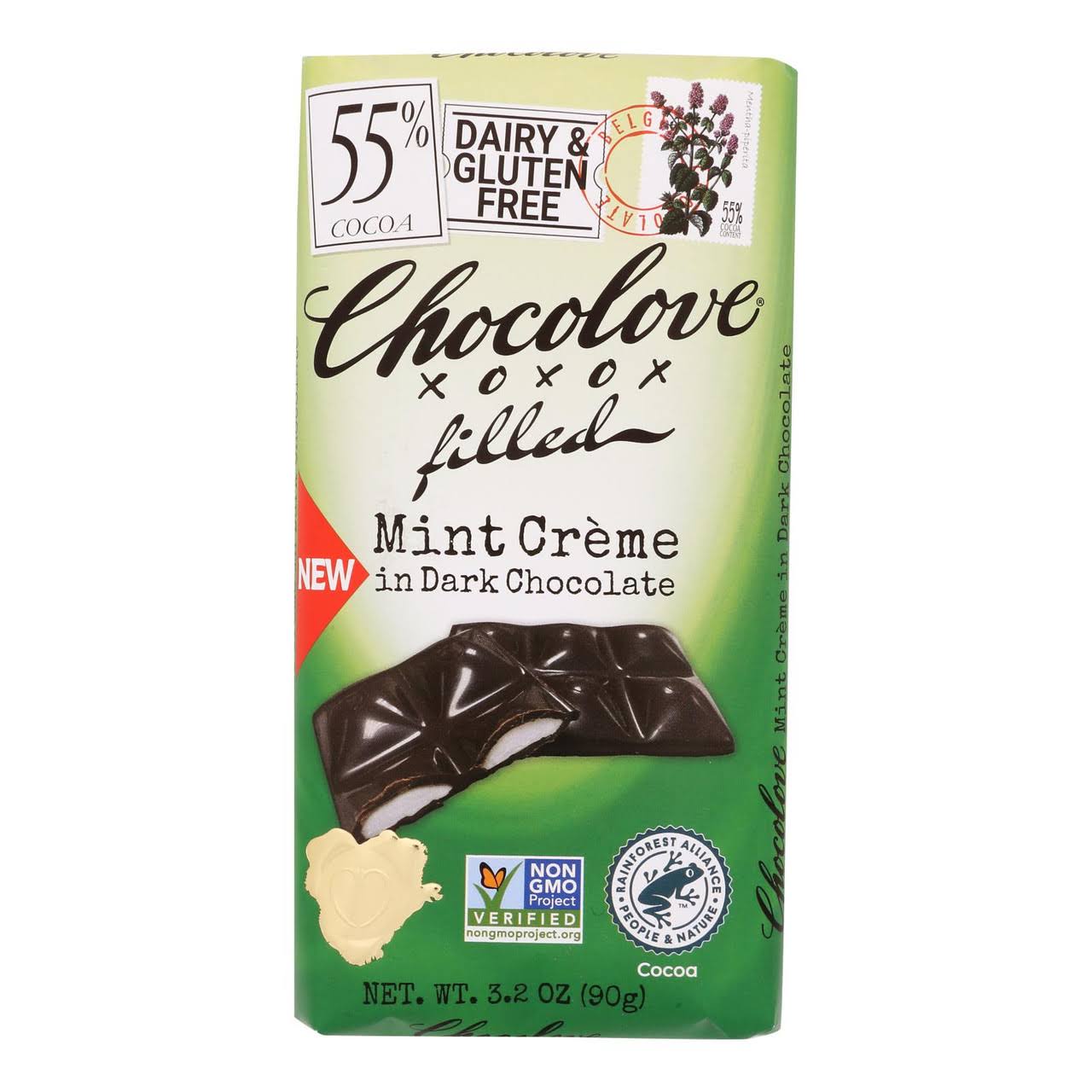 Chocolove, Filled Mint Creme in Dark Chocolate, 55% Cocoa, 3.2 oz (90 g)