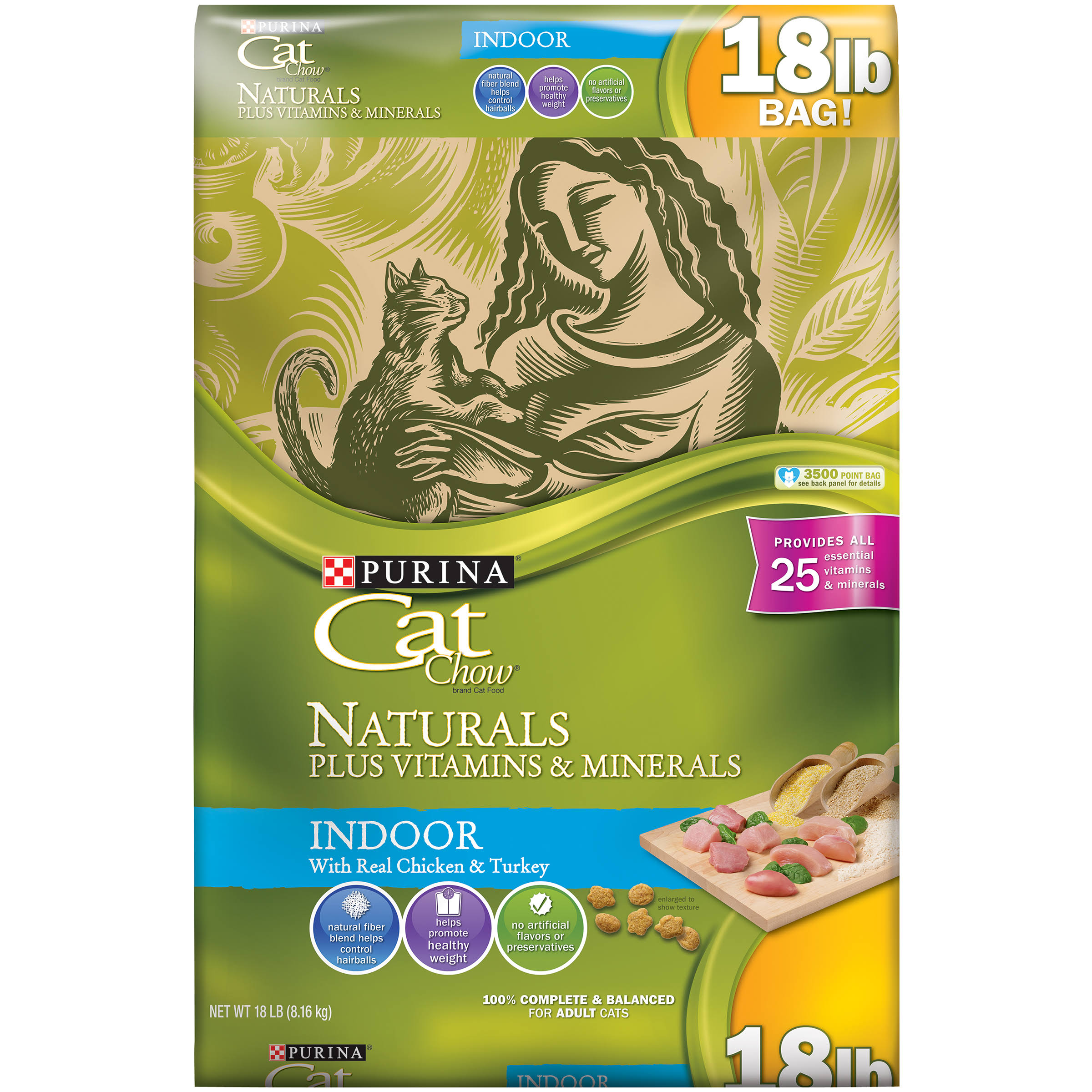 Purina Cat Chow Naturals Indoor Plus Vitamins and Minerals Cat Food - 8.2kg