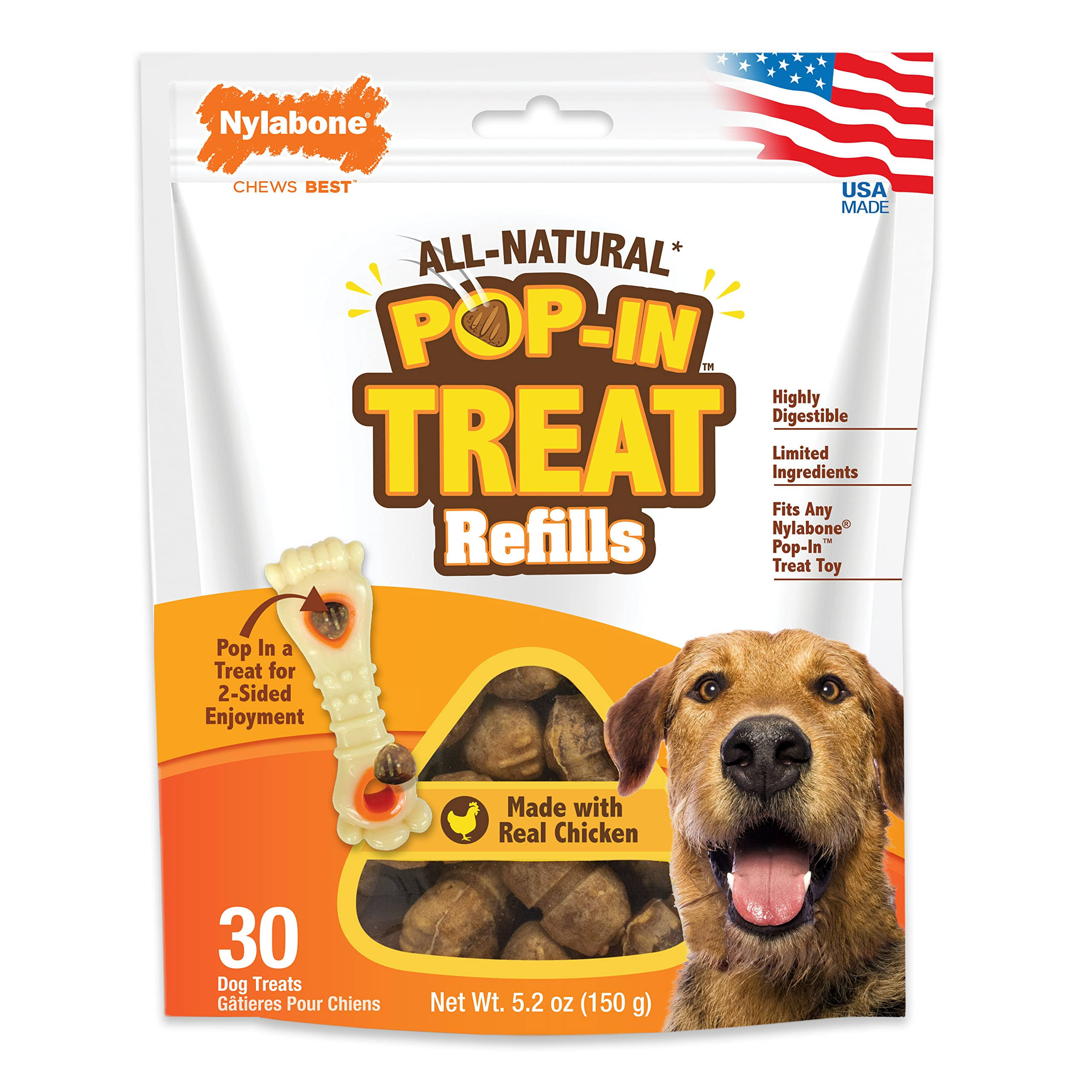 Nylabone Pop-in Dog Treat Refills For Treat Toy Combo 30 Count 30