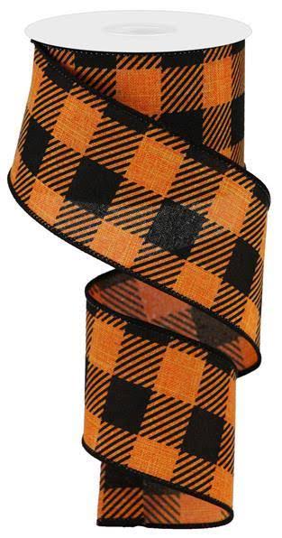 2.5"x10yd Large Striped Check on Royal Orange/Black Rga141620 Ribbon