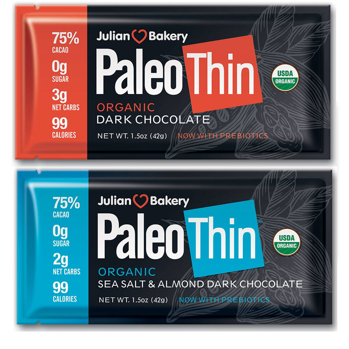Julian Bakery Paleo Thin Keto Dark Chocolate Bars (Sea Salt & Almond)