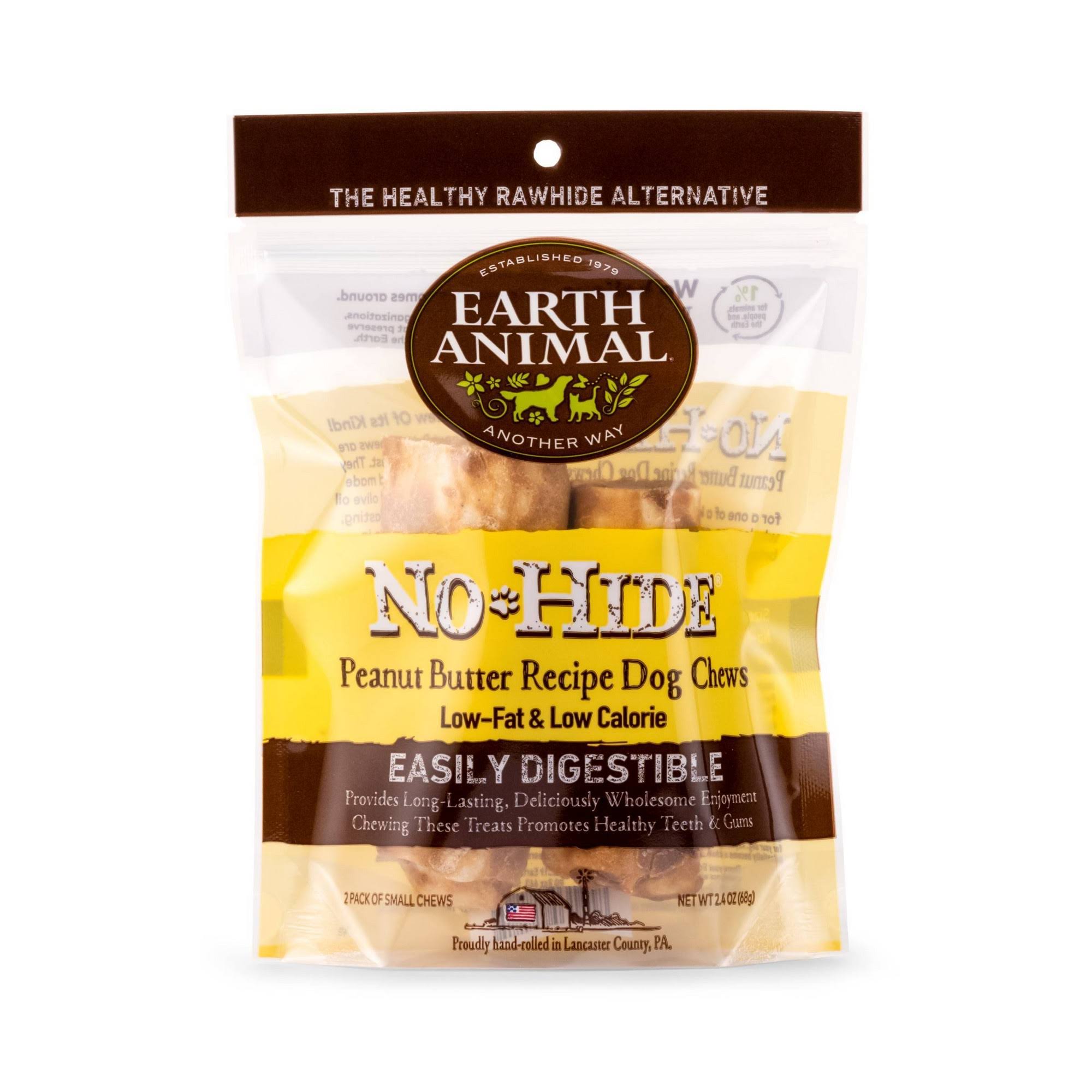 Earth Animal No-Hide Peanut Butter Dog Chews, 2 Pack, 4"