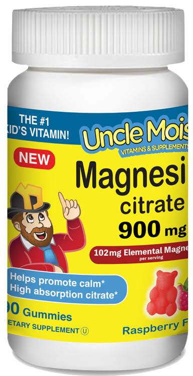 Uncle Moishy Calm Magnesium Citrate 102 mg - Raspberry Flavor - 90 Gummies
