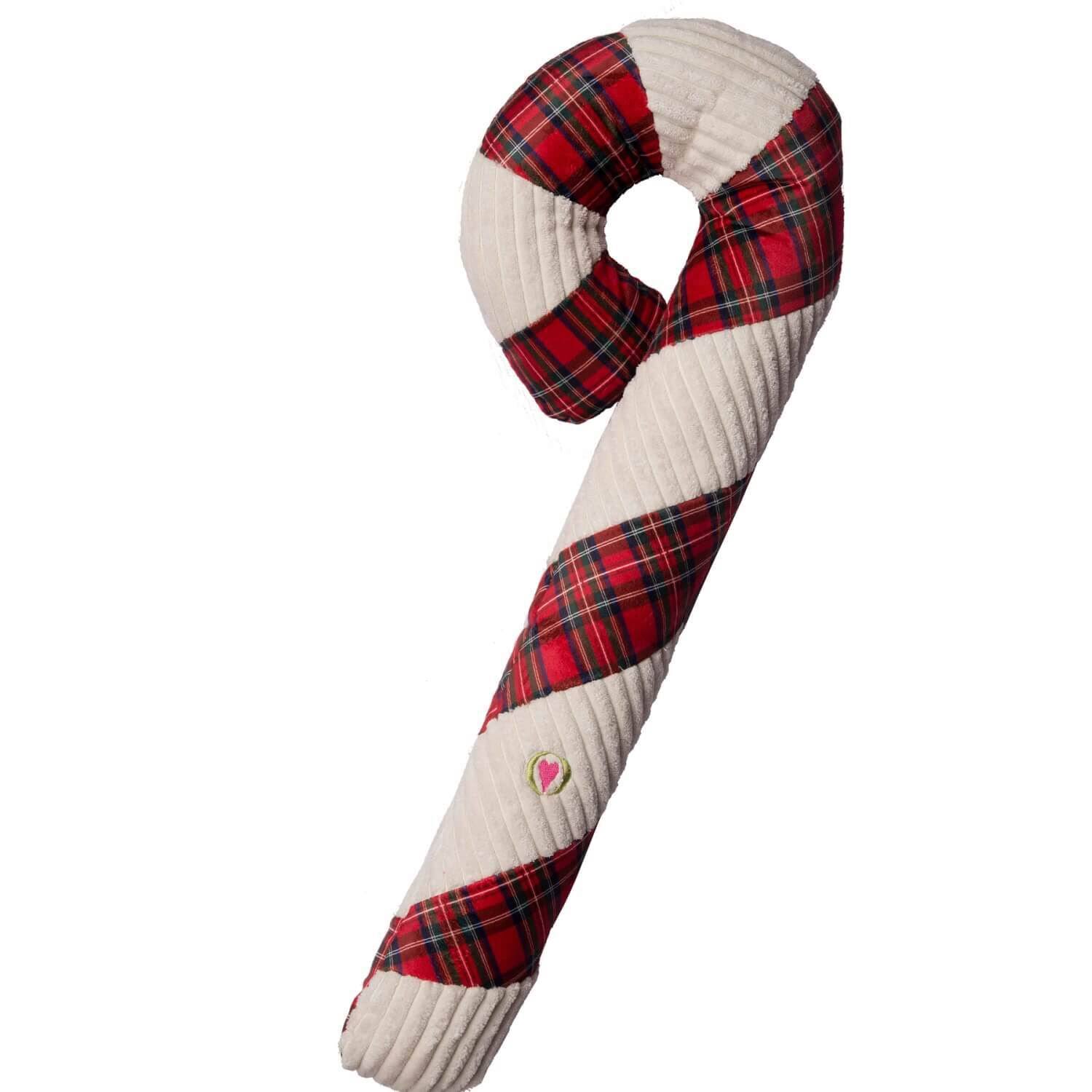 HuggleHounds Holiday Totally Tartan Dog Toy - Candy Cane - Super Size - 2 Feet Long