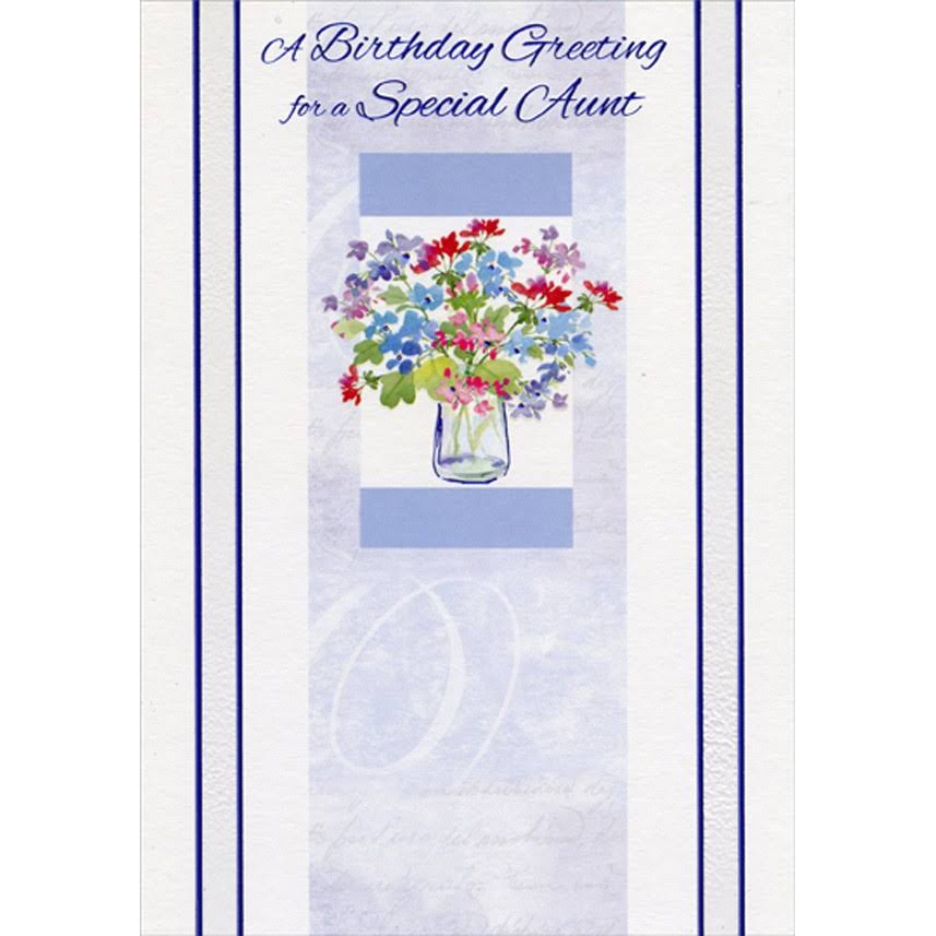Thin Blue Foil Lined Vase with Flowers Birthday Card for Aunt