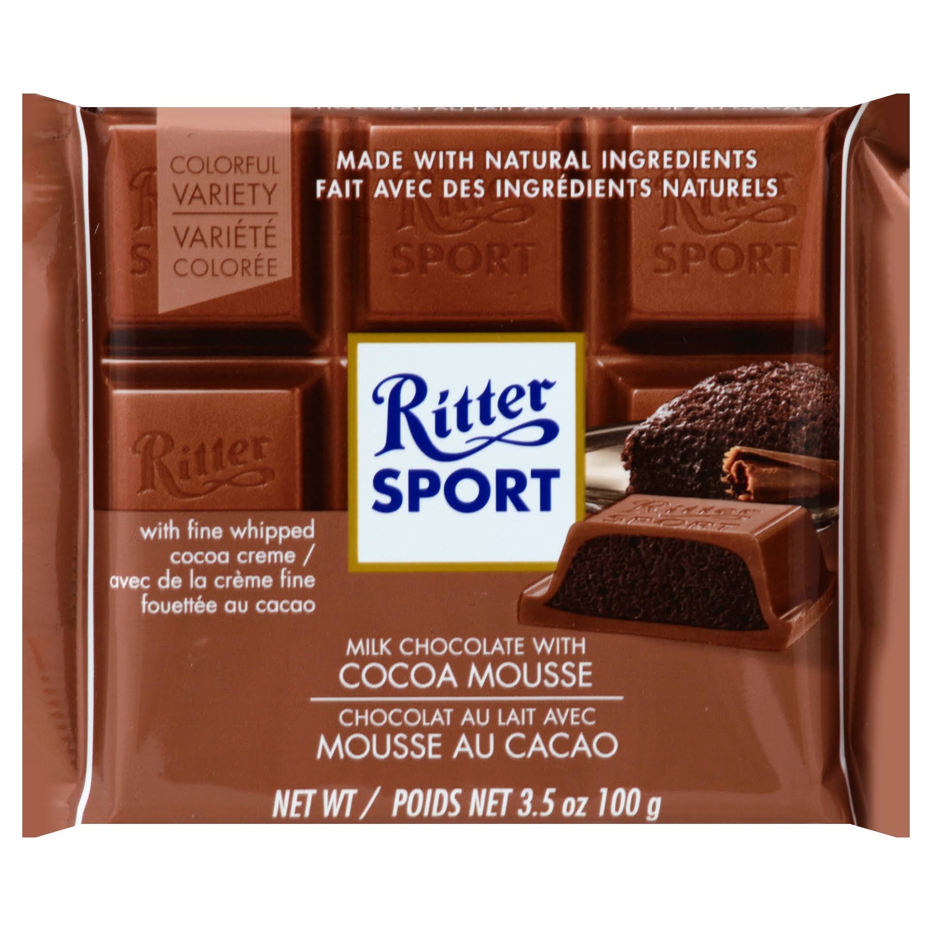 Ritter Sport Milk Chocolate Bar - Cocoa Mousse, 100g