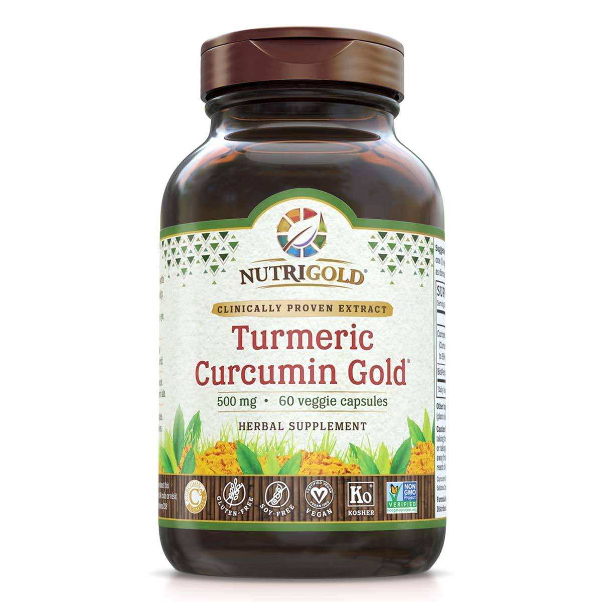 NutriGold Turmeric Curcumin Gold - 500 mg - 60 Vegan Capsules