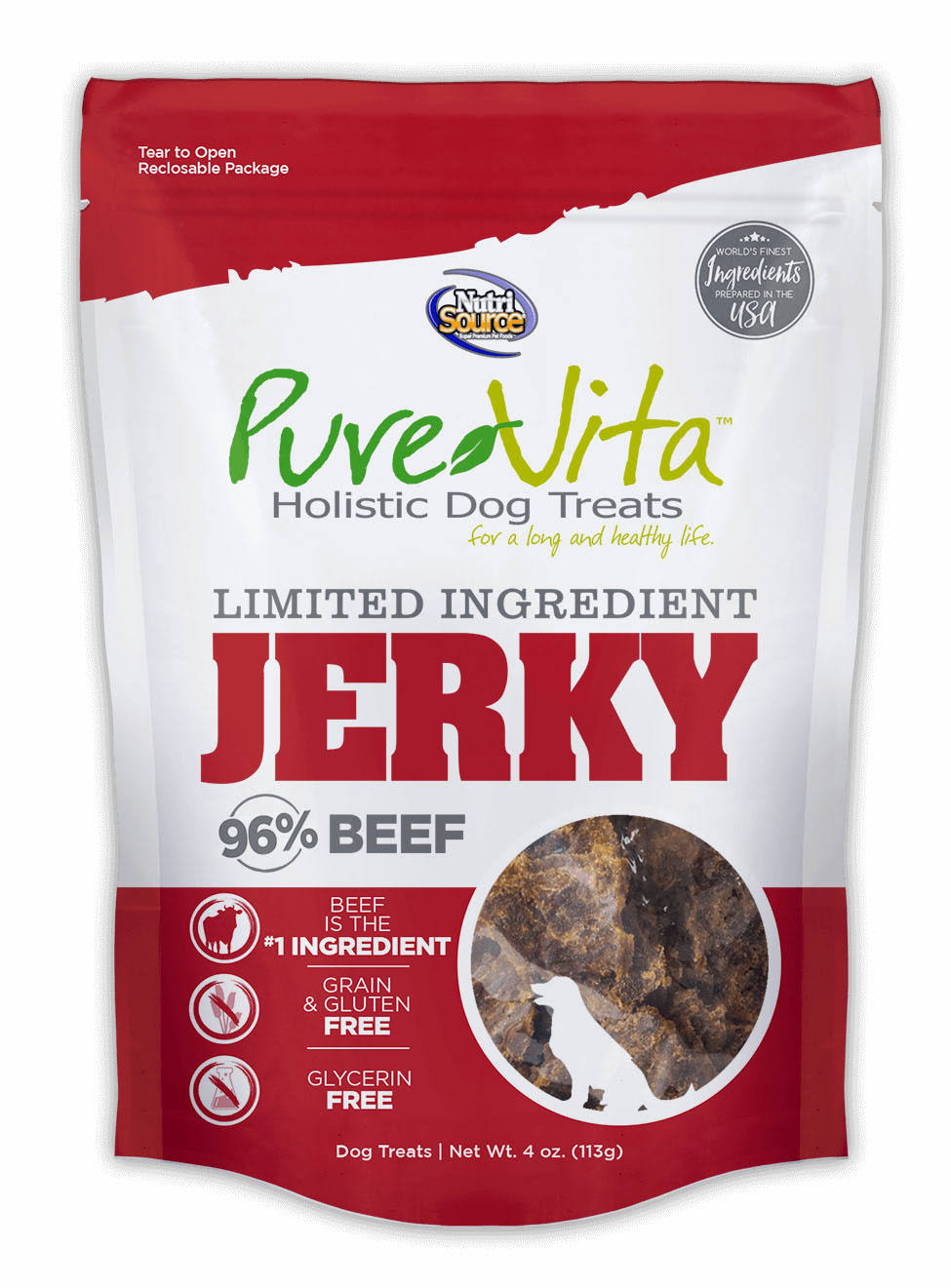 PureVita Limited Ingredient 96% Beef Jerky Holistic Dog Treats - 4 oz
