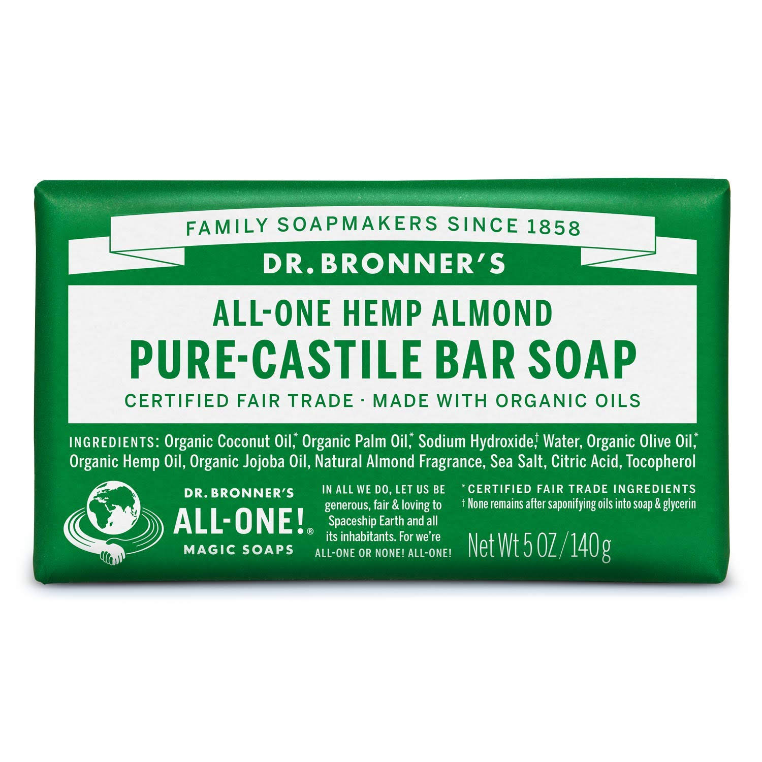 Dr. Bronner's Pure-Castile Bar Soap - Almond, 140g